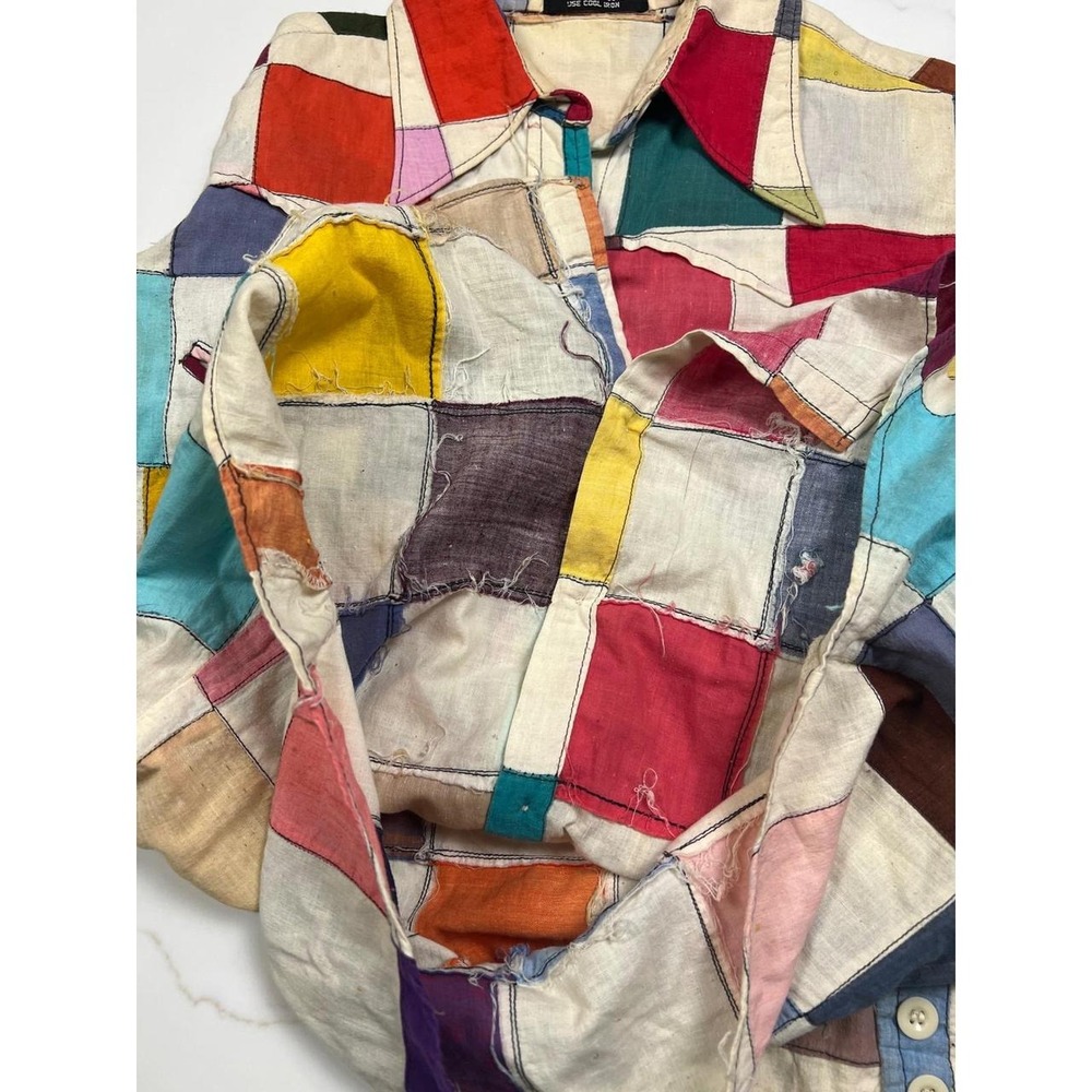 indian madres Patchwork Shirt Multi Color Cotton Vintage 60s 70s Distressed - Picture 5 of 8
